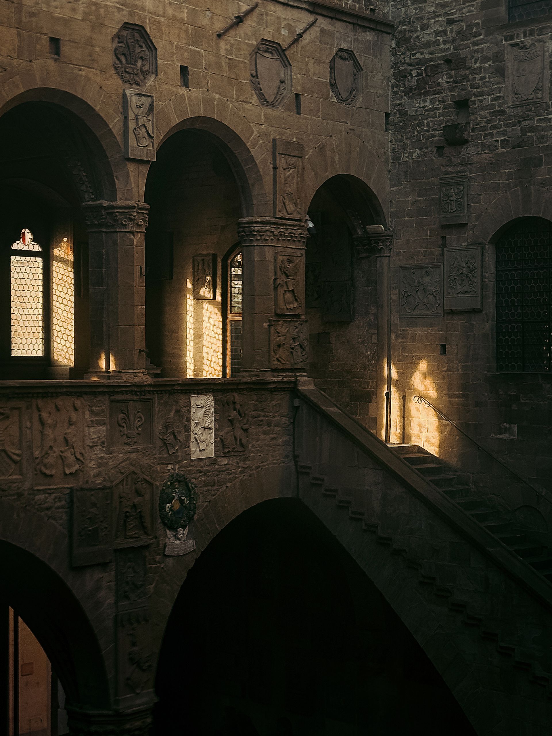 Sunlit stone-carving workshop in Tuscany